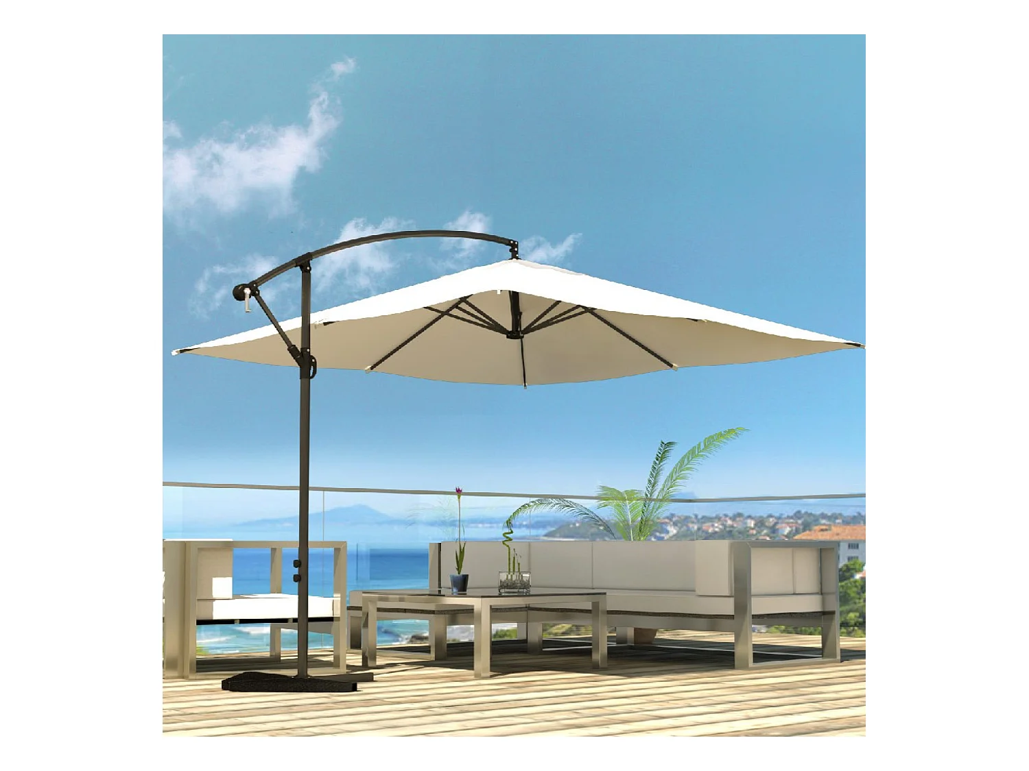 Guarda-sol quadrado 3x3m bege inclinável com manivela anti-retorno - SOLENZARA