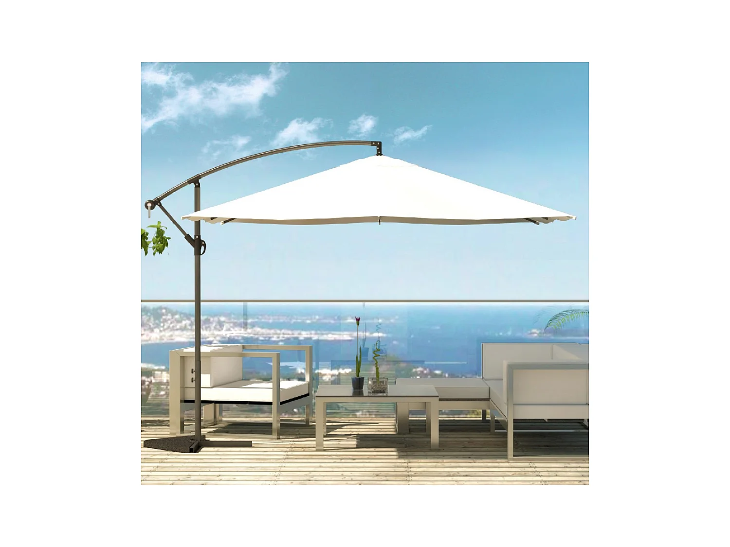 Guarda-sol quadrado 3x3m bege inclinável com manivela anti-retorno - SOLENZARA