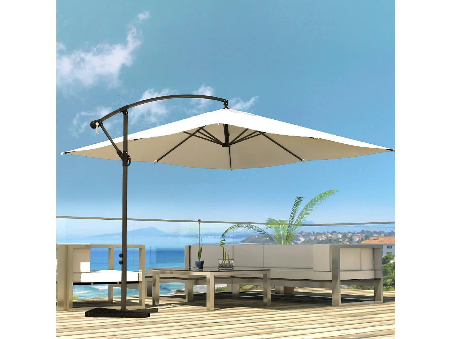 Parasol  ecru déporté carré 3 x 3 m SOLENZARA