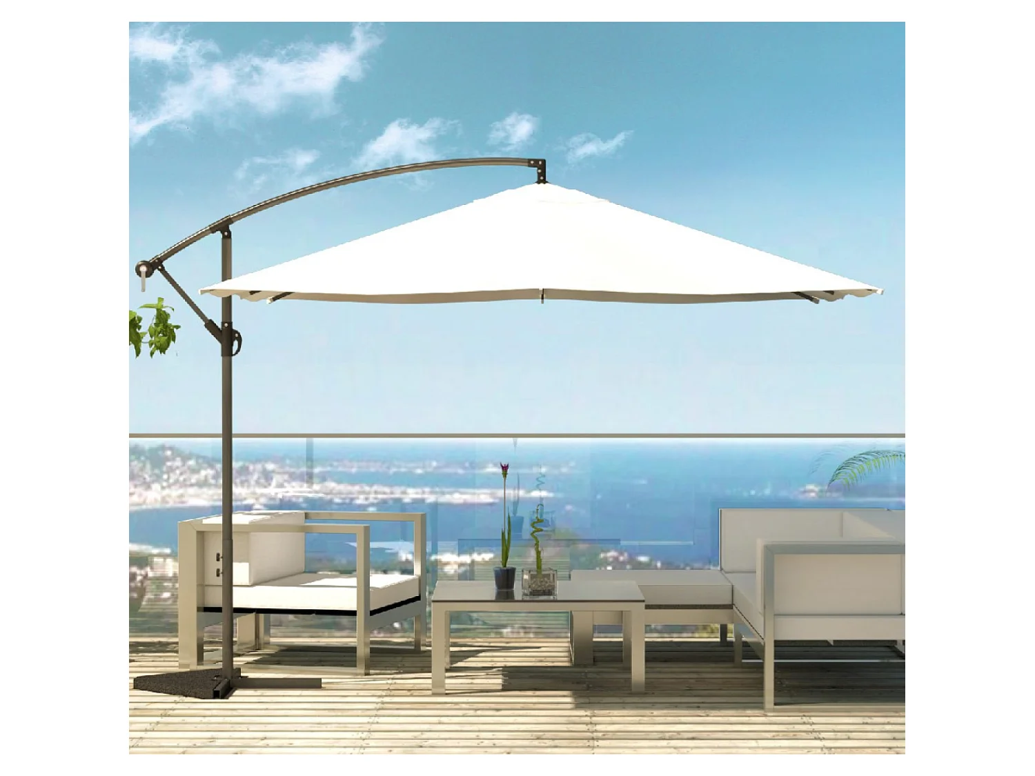 Parasol  ecru déporté carré 3 x 3 m SOLENZARA