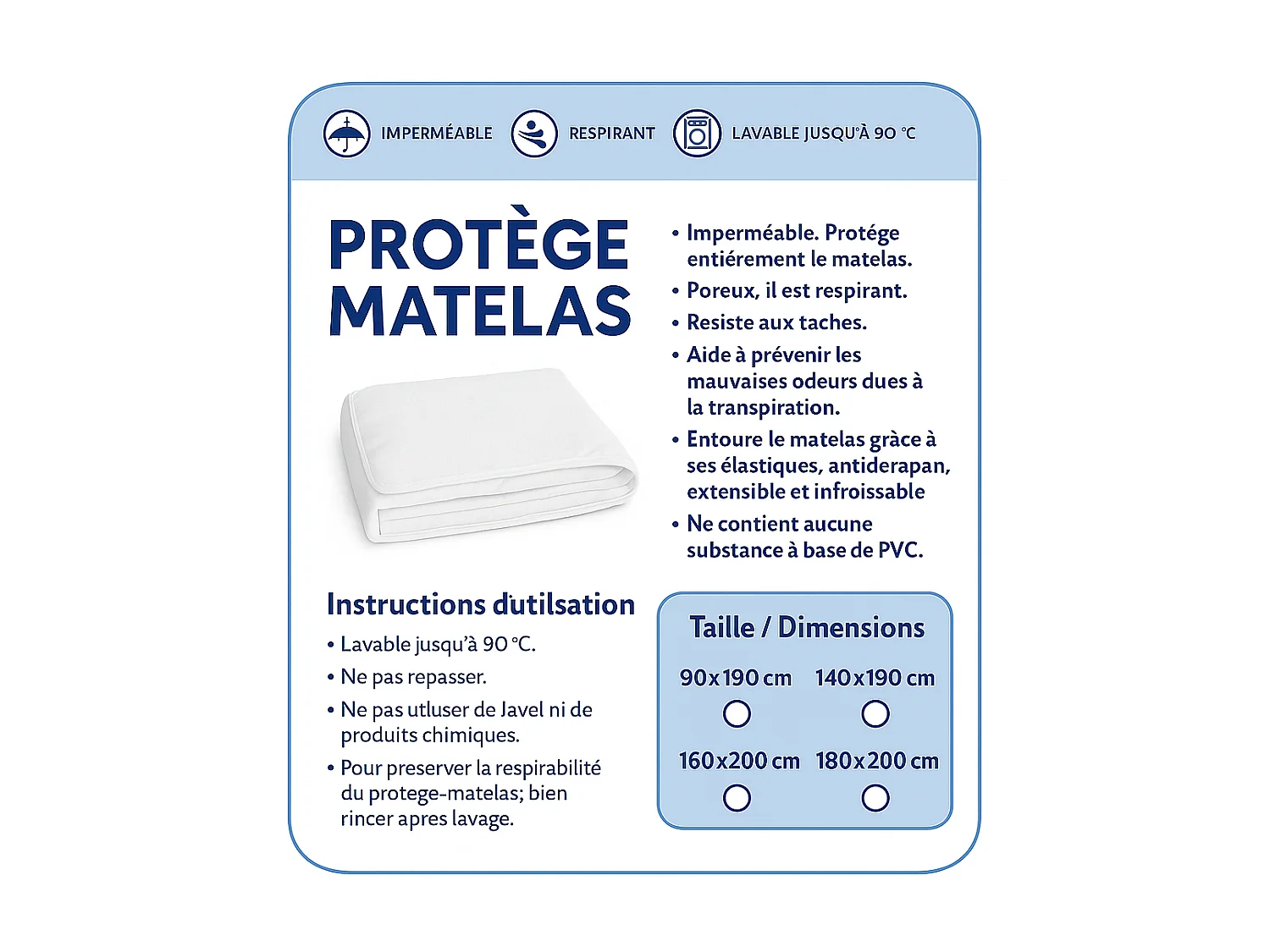 Protège Matelas 140x200 Imperméable – Lavable, Respirant et Silencieux – Convient à Toutes les Épaisseurs