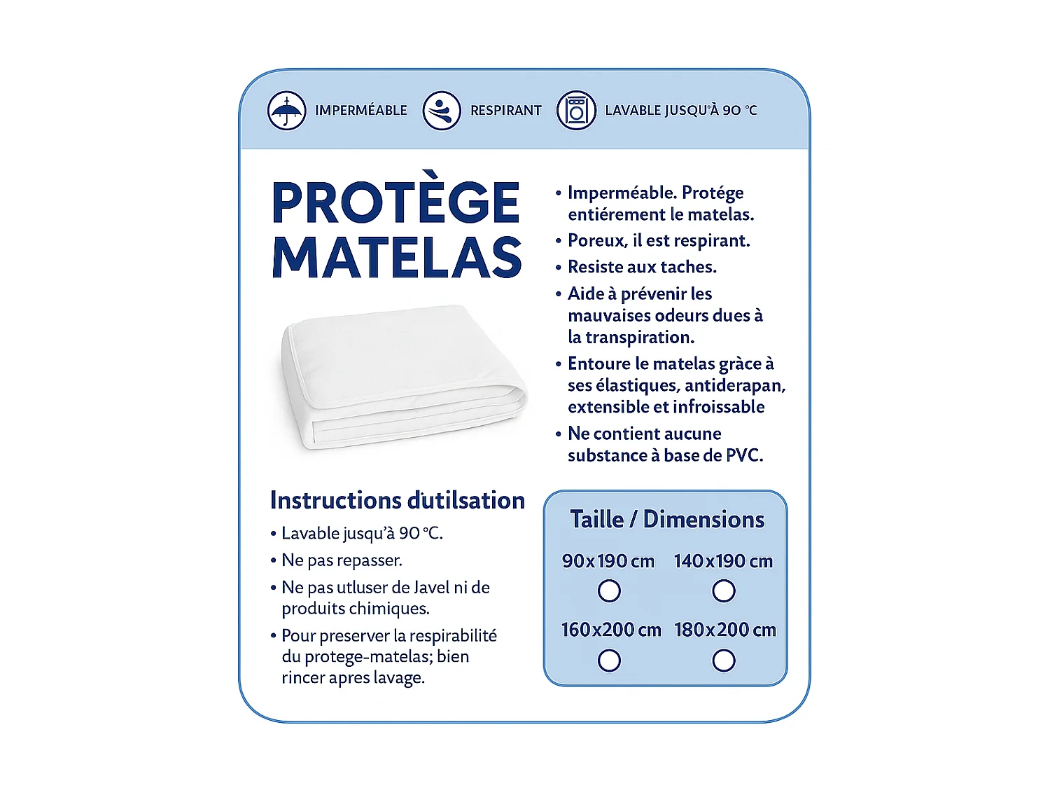 Protège Matelas 140x200 Imperméable Lavable, Respirant et Silencieux Convient à Toutes les Épaisseurs