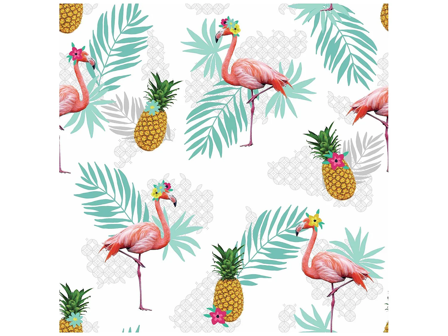 Rouleau de nappe toile ciree Flamant rose blanche