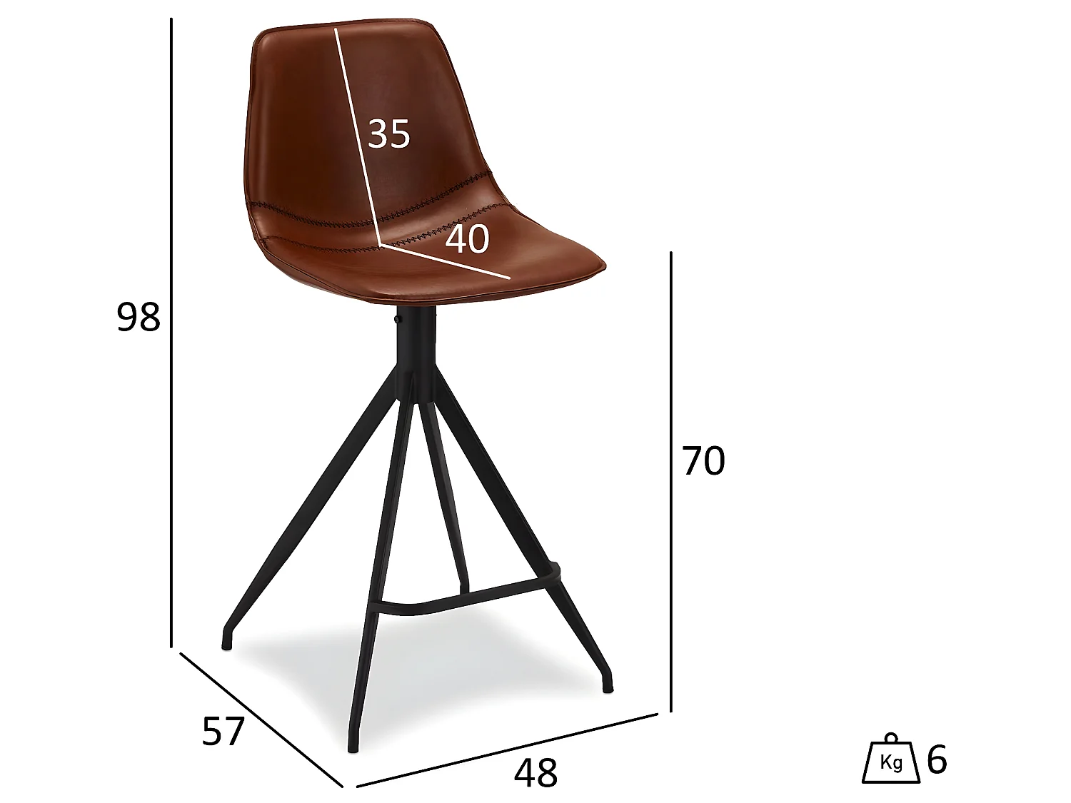 Barhocker Drehbar 2er Set Isabel - Kunstleder & Metall - Braun
