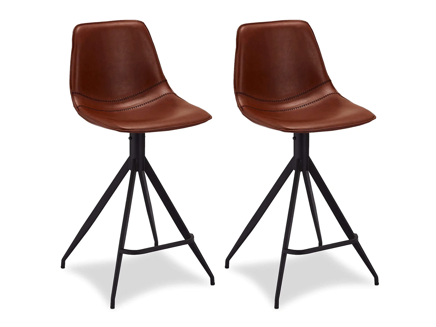 Lot de 2 tabourets de bar avec dossier et pivotant Isabel - Simili et métal - Marron