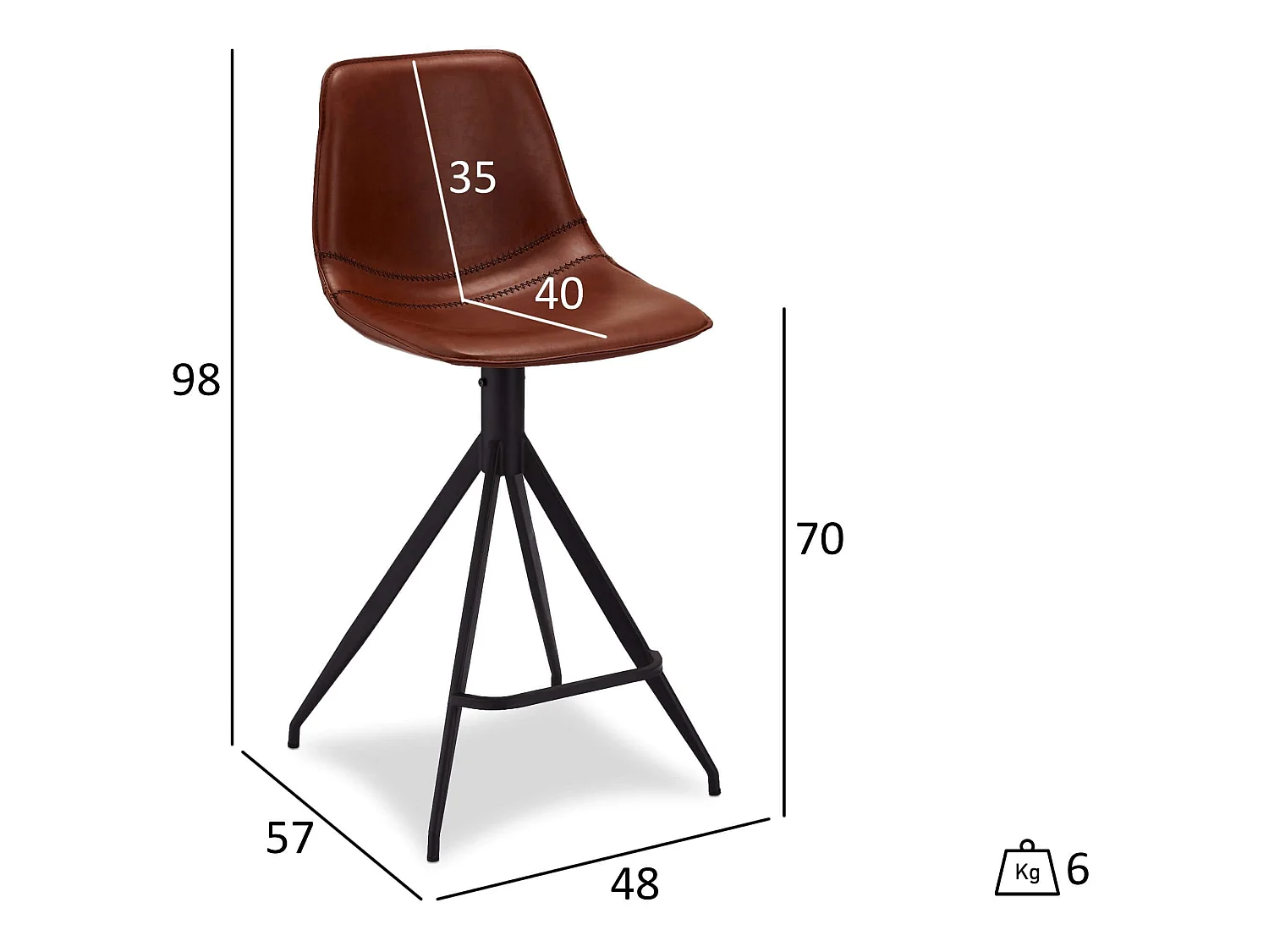 Lot de 2 tabourets de bar avec dossier et pivotant Isabel - Simili et métal - Marron