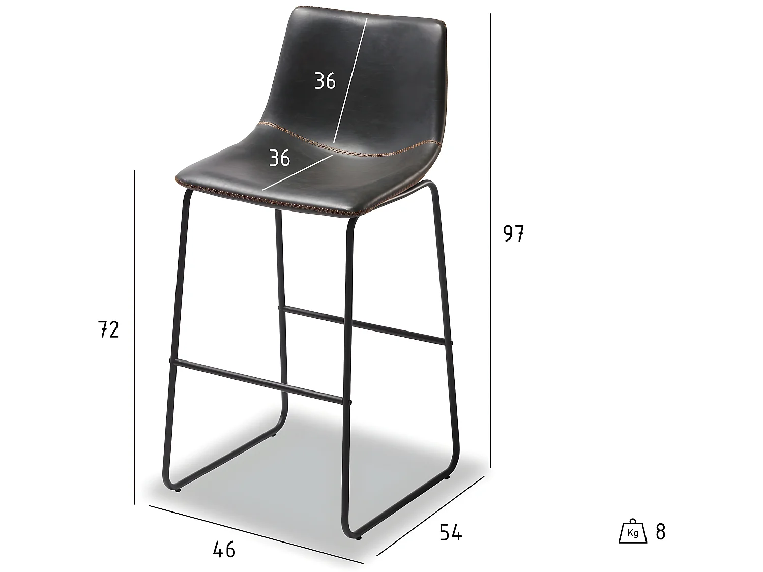 Lot de 2 tabourets de bar avec dossier Indiana - Simili et métal - Noir