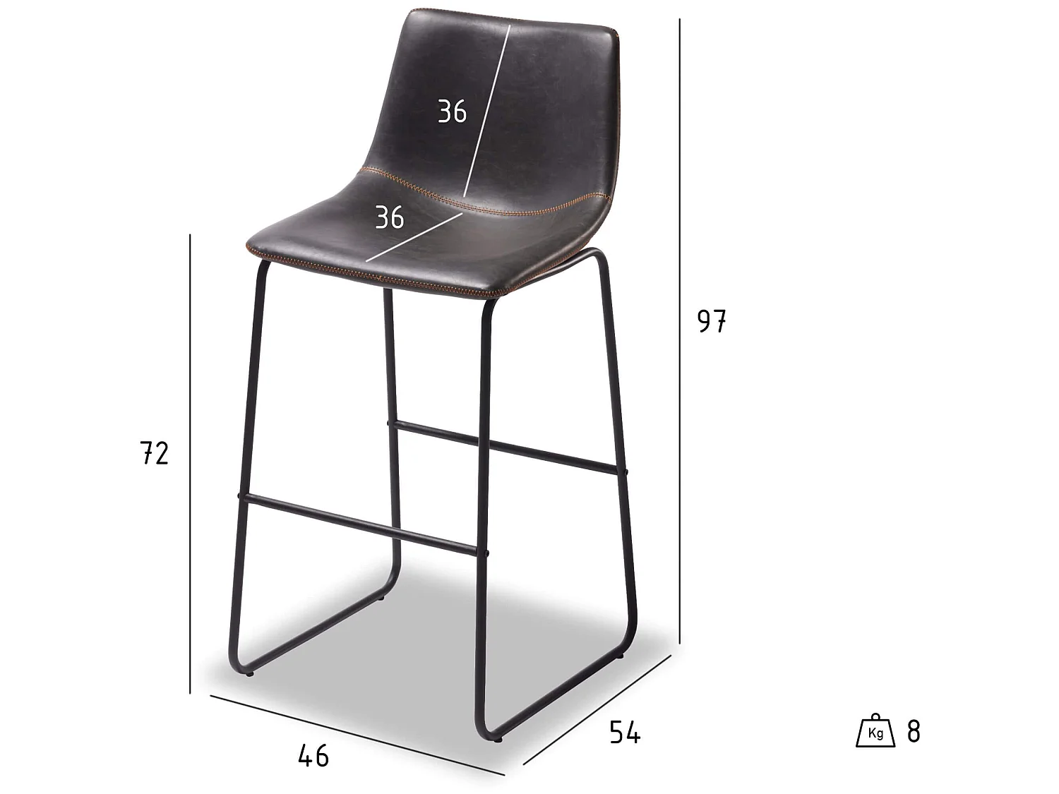 Lot de 2 tabourets de bar avec dossier Indiana - Simili et métal - Noir