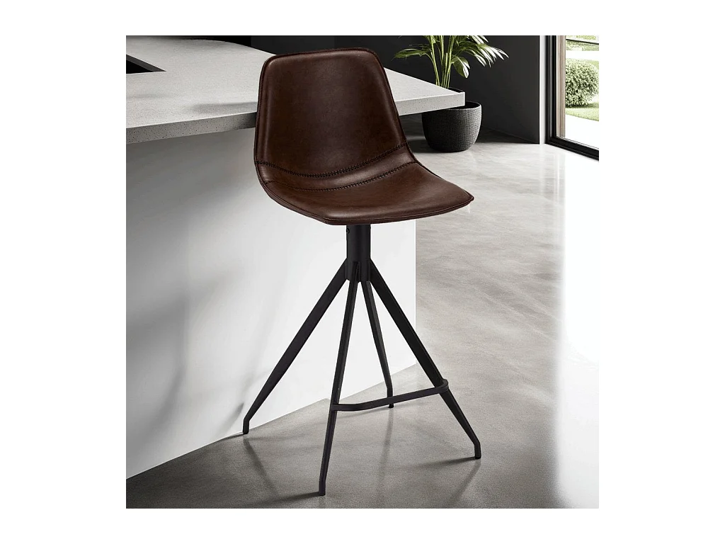 Set van 2 barkrukken Isabel - Met rugleuning - Kunstleer & metaal - Bruin