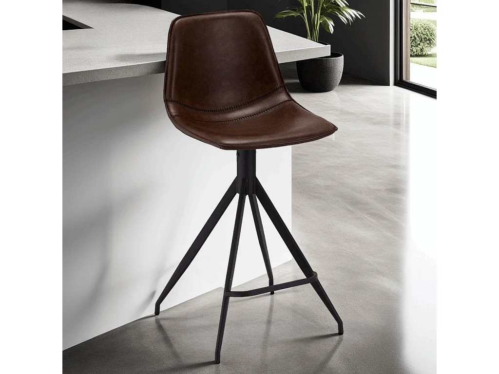 Set van 2 barkrukken Isabel - Met rugleuning - Kunstleer & metaal - Bruin