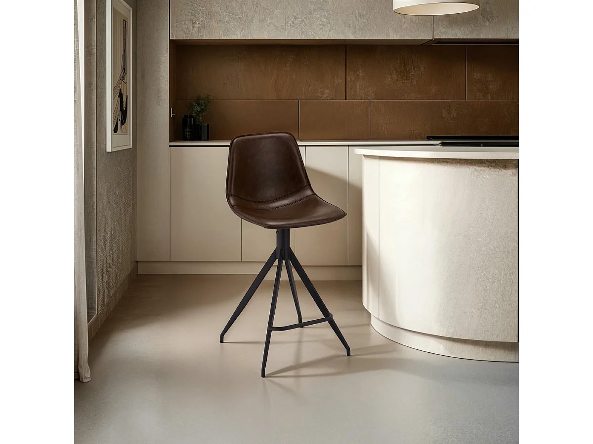 Lot de 2 tabourets de bar avec dossier et pivotant Isabel - Simili et métal - Marron