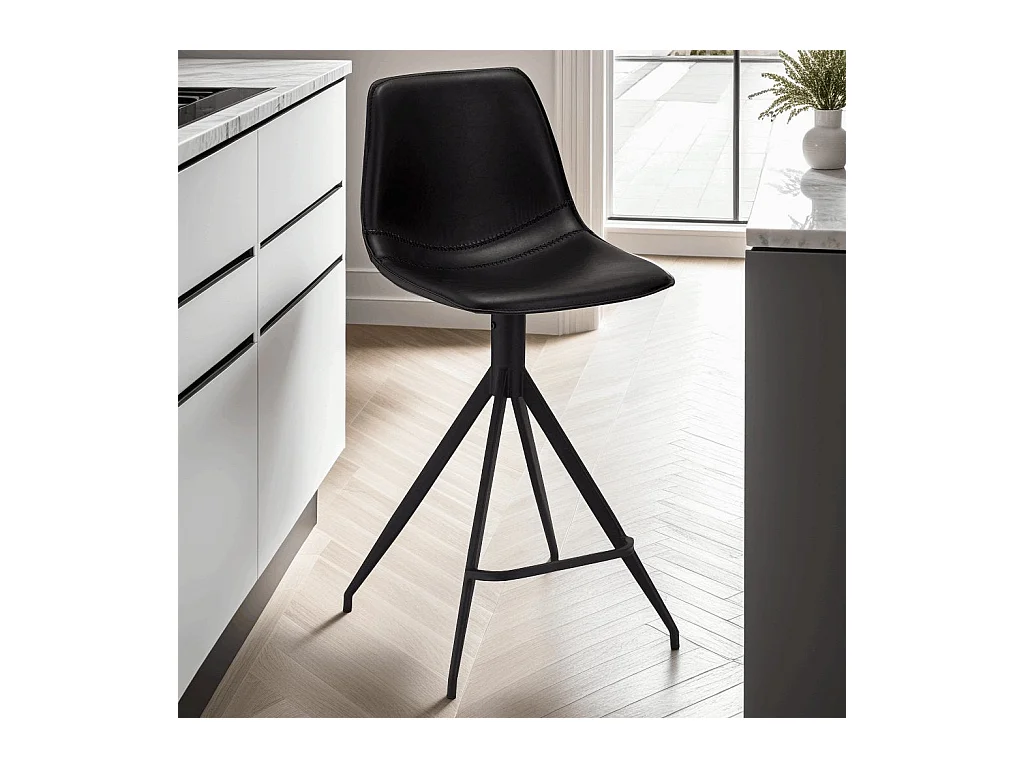 Barhocker Drehbar 2er Set Isabel - Kunstleder & Metall - Schwarz