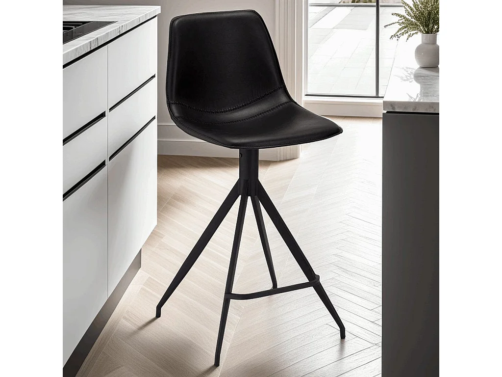 Lotto di 2 sgabelli da bar girevole Isabel - Similpelle e Metallo - Nero