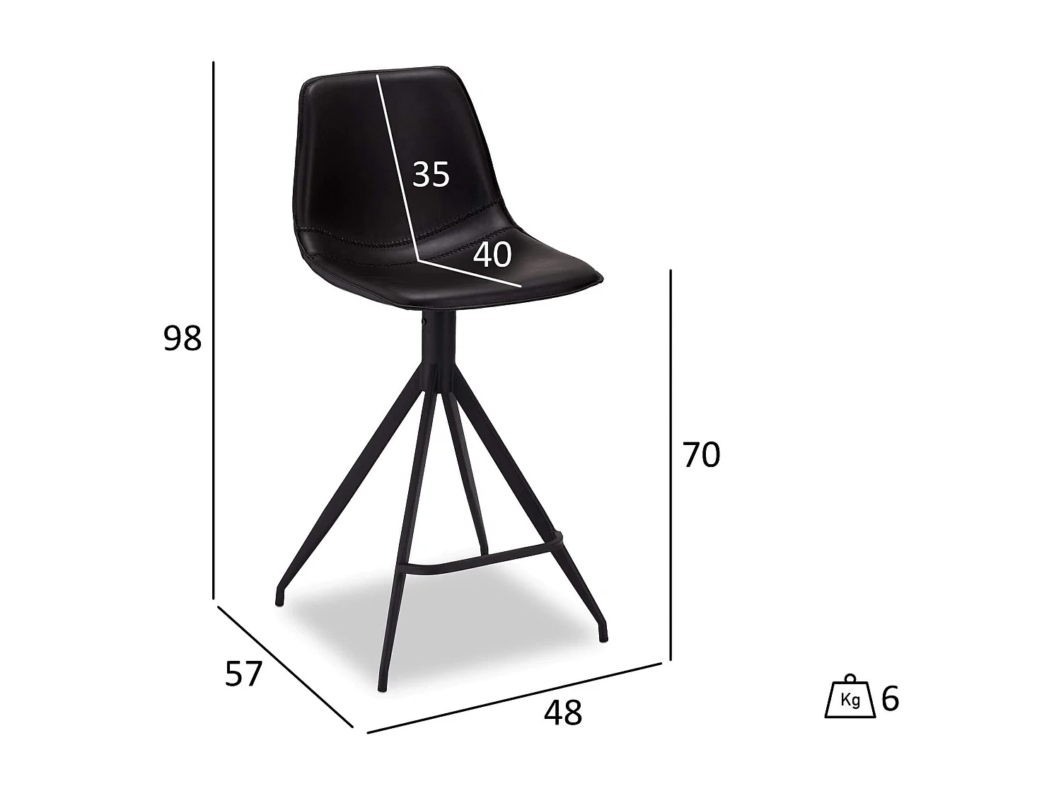 Lot de 2 tabourets de bar avec dossier et pivotant Isabel - Simili et métal - Noir