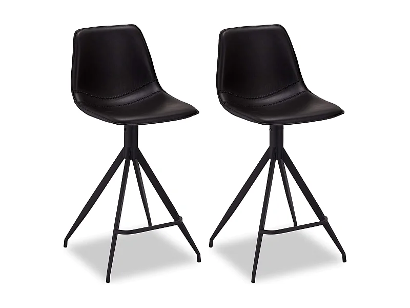 Lot de 2 tabourets de bar avec dossier et pivotant Isabel - Simili et métal - Noir