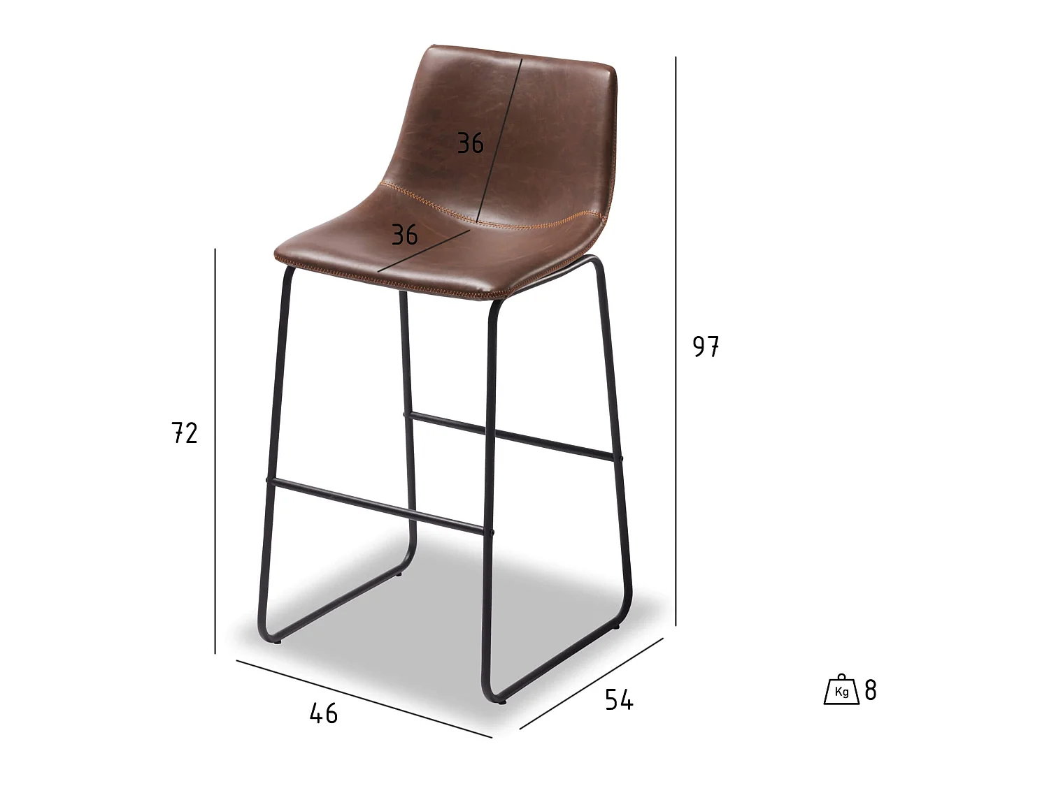 Lot de 2 tabourets de bar avec dossier Indiana - Simili et métal - Marron