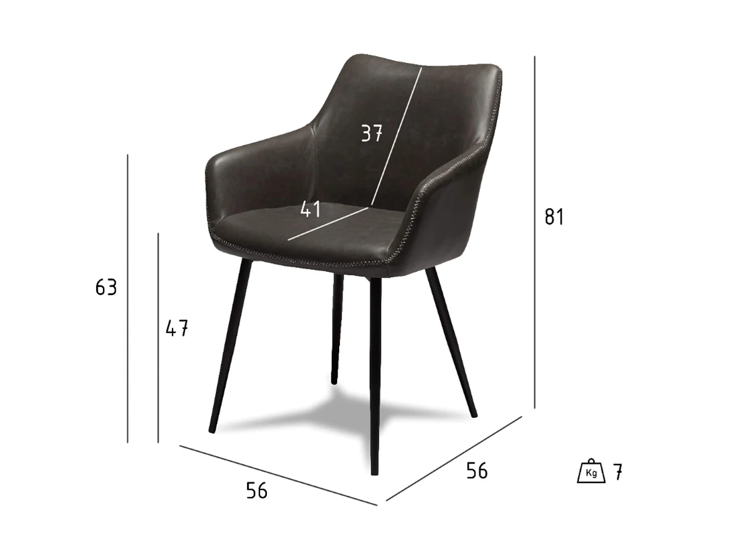 Lot de 2 chaises avec accoudoirs Maria - Simili et métal - Gris