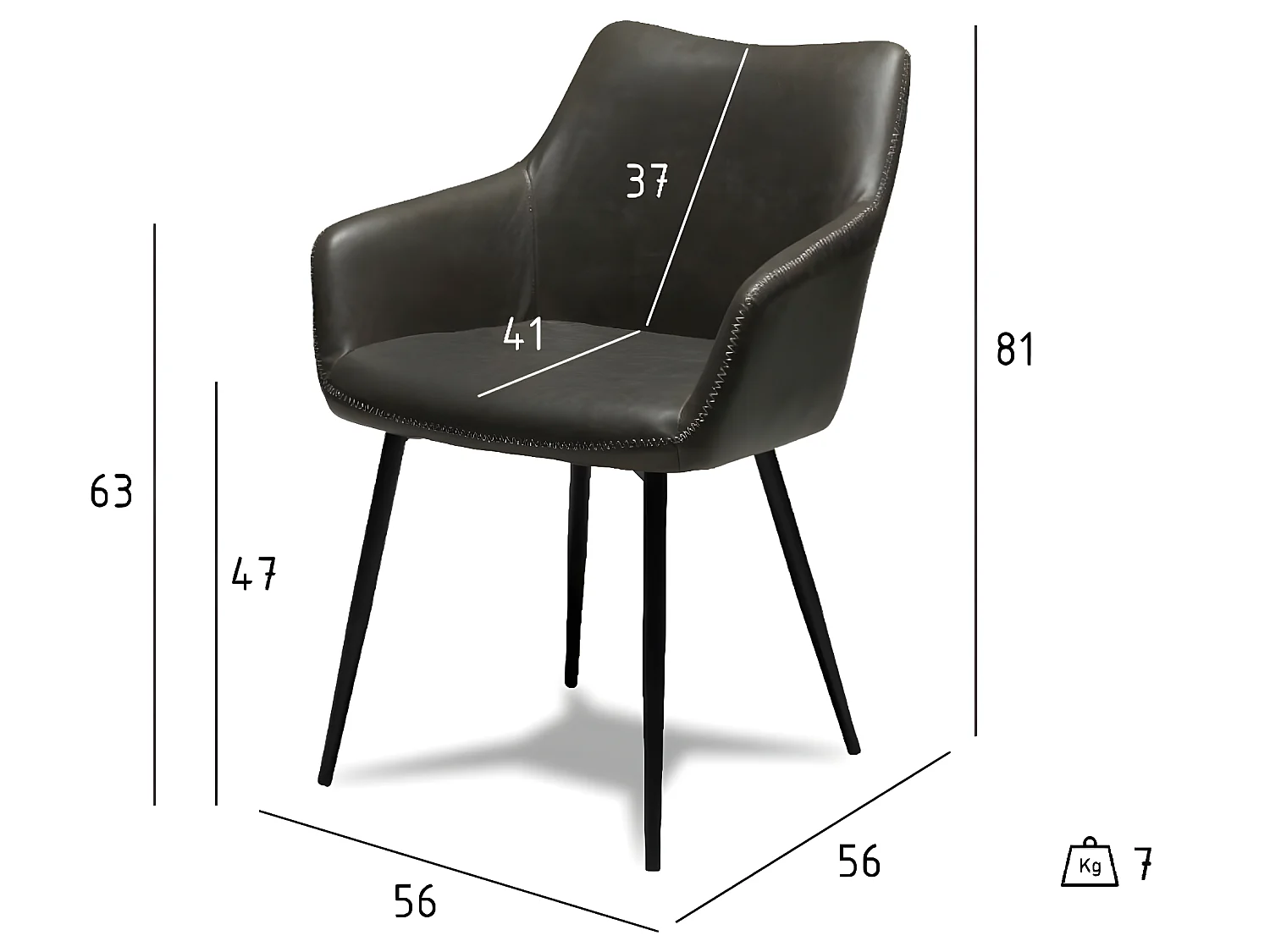 Lot de 2 chaises avec accoudoirs Maria - Simili et métal - Gris