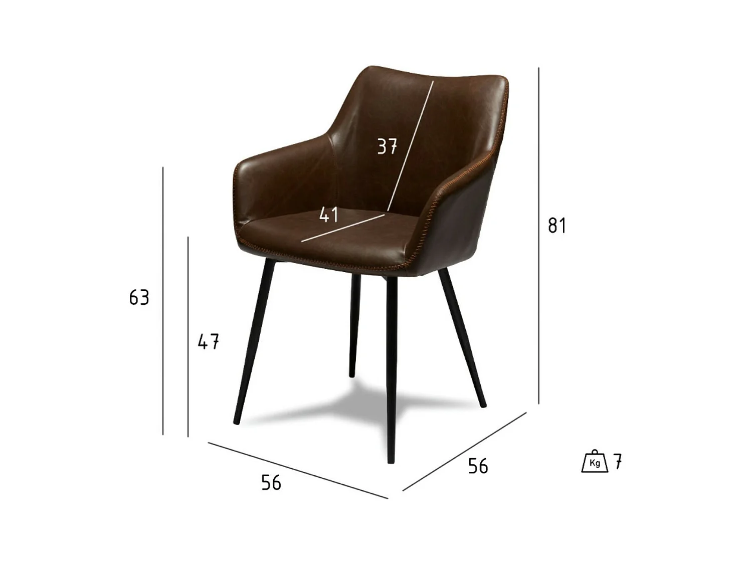 Lotto di 2 sedie con braccioli Maria - Similpelle e Metallo - Marrone