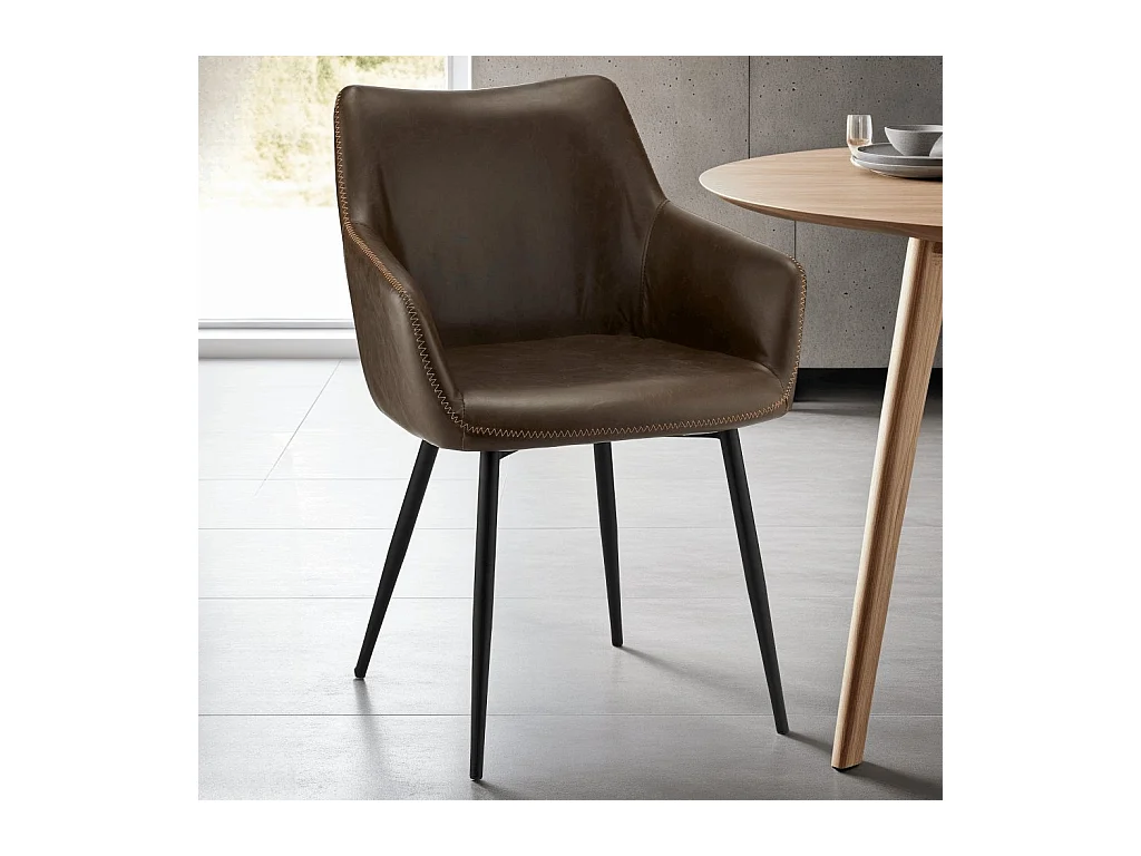 Esszimmerstuhl mit Armlehnen 2er Set Maria - Kunstleder & Metall - Braun
