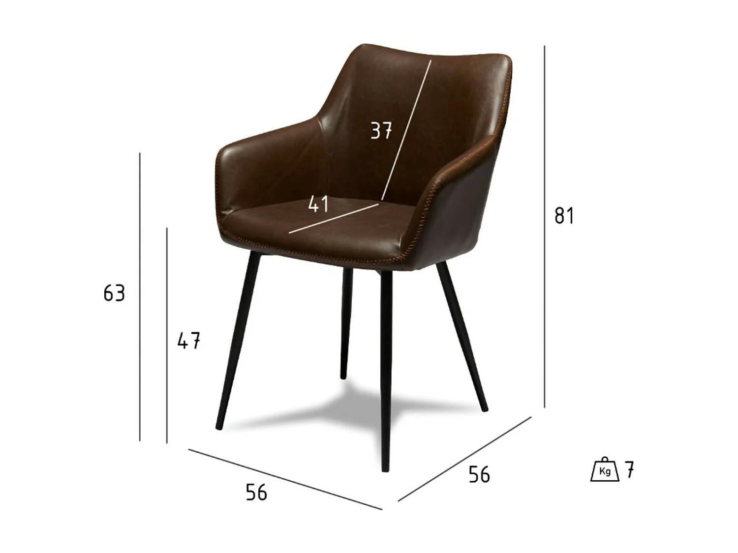 Lotto di 2 sedie con braccioli Maria - Similpelle e Metallo - Marrone