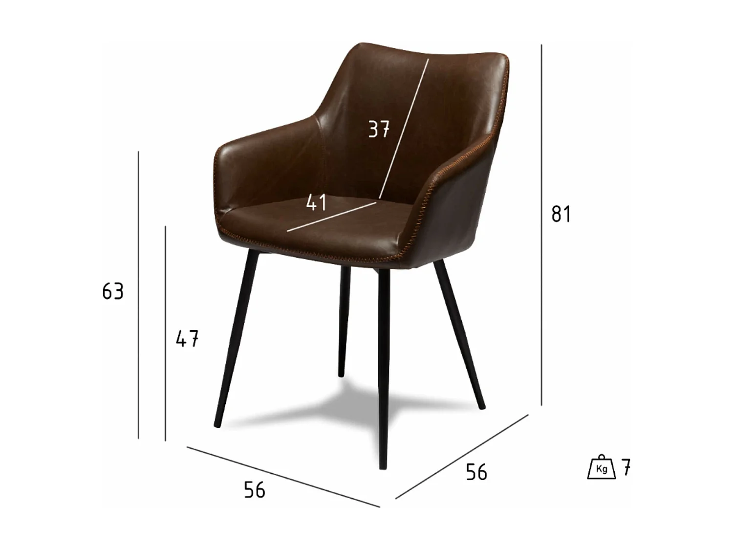 Lotto di 2 sedie con braccioli Maria - Similpelle e Metallo - Marrone