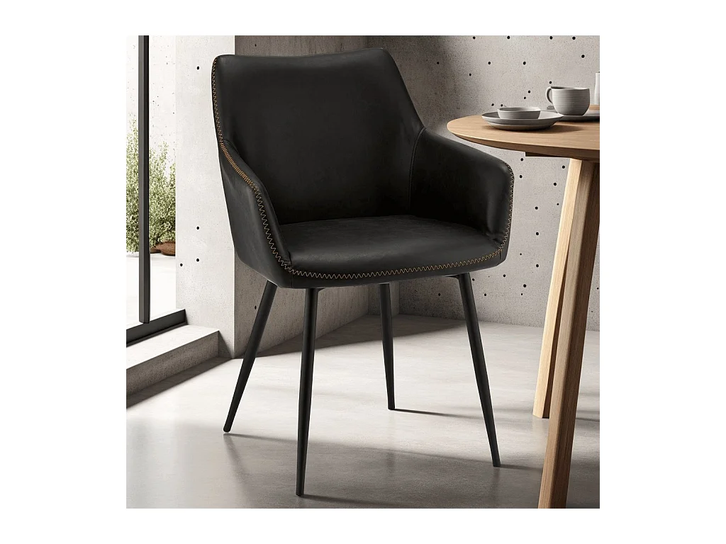 Ibbe Design Zwart Eetkamerstoelen in Kunstleer Maria Set van 2 Fauteuil Stoel Keukenstoel met Metalen Poten, Keuken Woonkamer Slaapkamer 56x56x81 cm