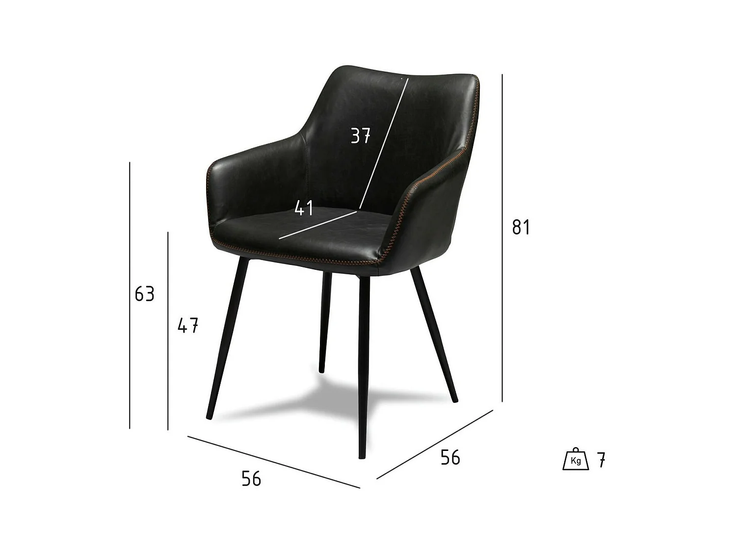 Ibbe Design Zwart Eetkamerstoelen in Kunstleer Maria Set van 2 Fauteuil Stoel Keukenstoel met Metalen Poten, Keuken Woonkamer Slaapkamer 56x56x81 cm