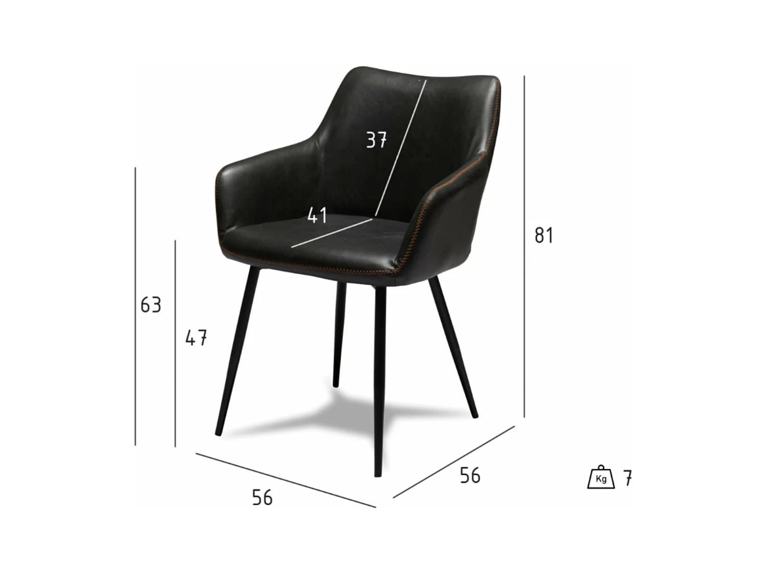 Ibbe Design Zwart Eetkamerstoelen in Kunstleer Maria Set van 2 Fauteuil Stoel Keukenstoel met Metalen Poten, Keuken Woonkamer Slaapkamer 56x56x81 cm