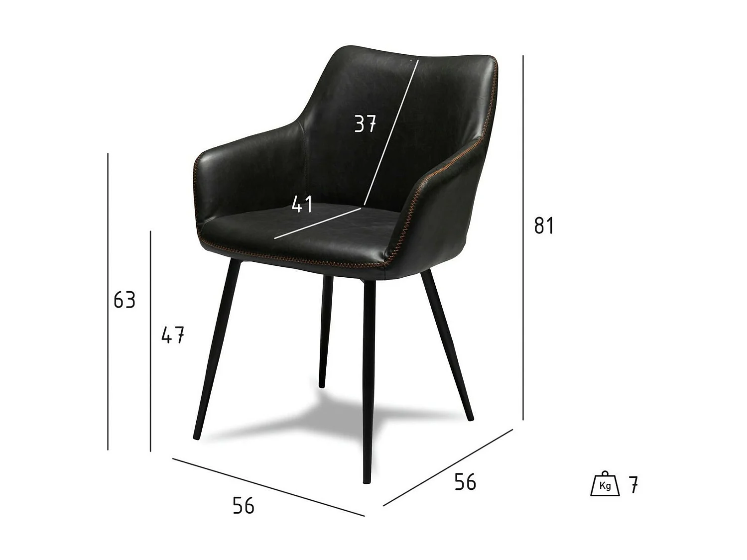 Esszimmerstuhl mit Armlehnen 2er Set Maria - Kunstleder & Metall - Schwarz