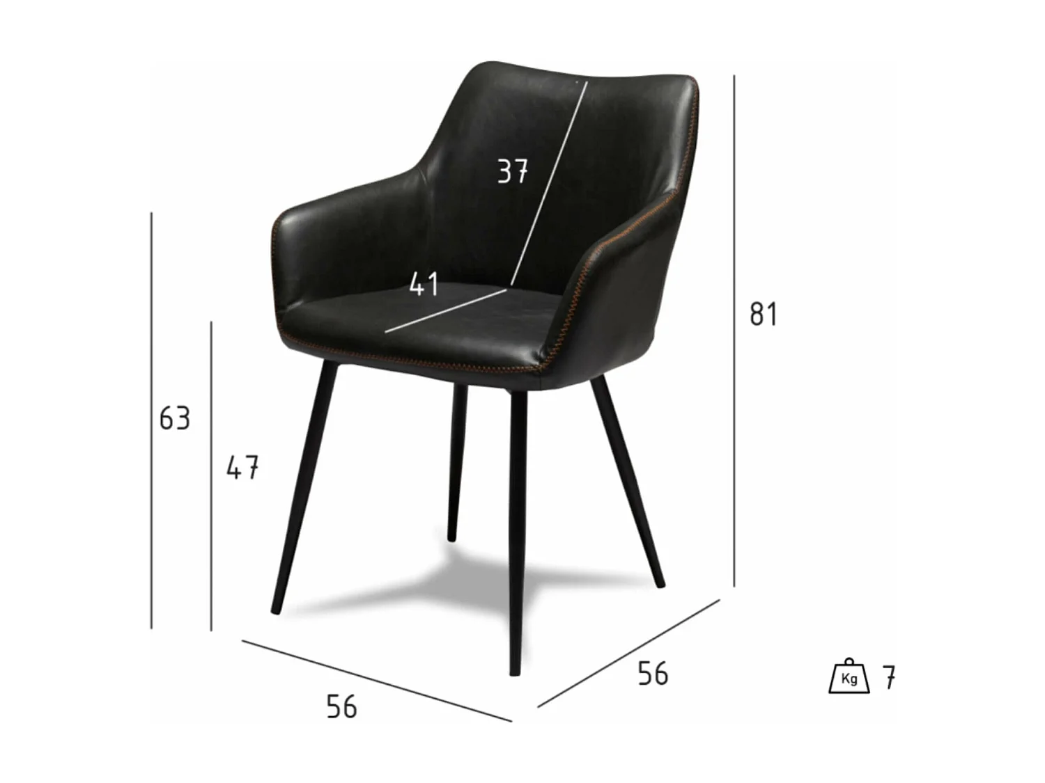 Esszimmerstuhl mit Armlehnen 2er Set Maria - Kunstleder & Metall - Schwarz