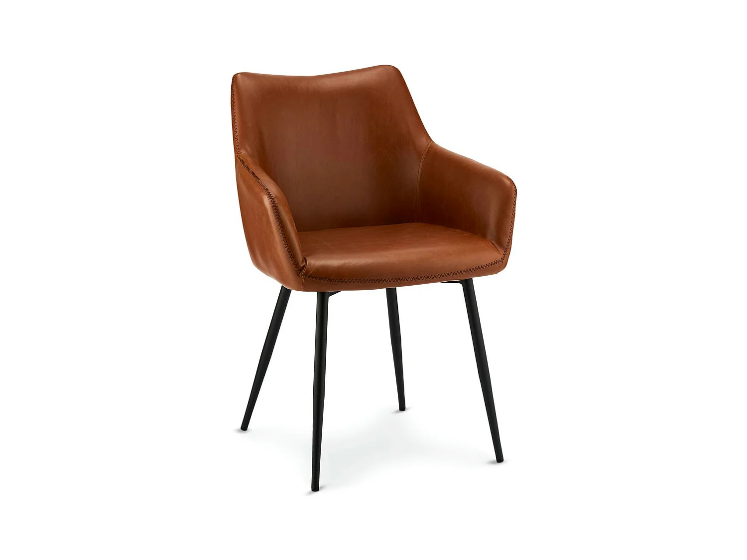 Esszimmerstuhl mit Armlehnen 2er Set Maria - Kunstleder & Metall - Braun