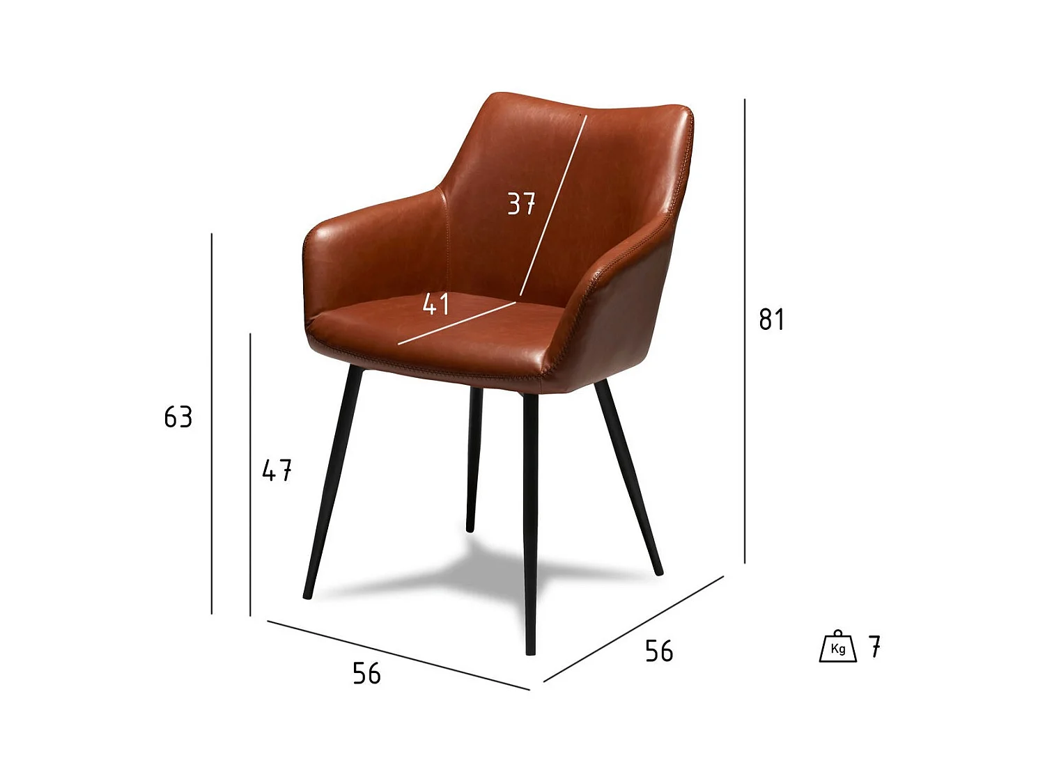 Juego de 2 sillas con brazos Maria - Piel sintética y metal - Marrón