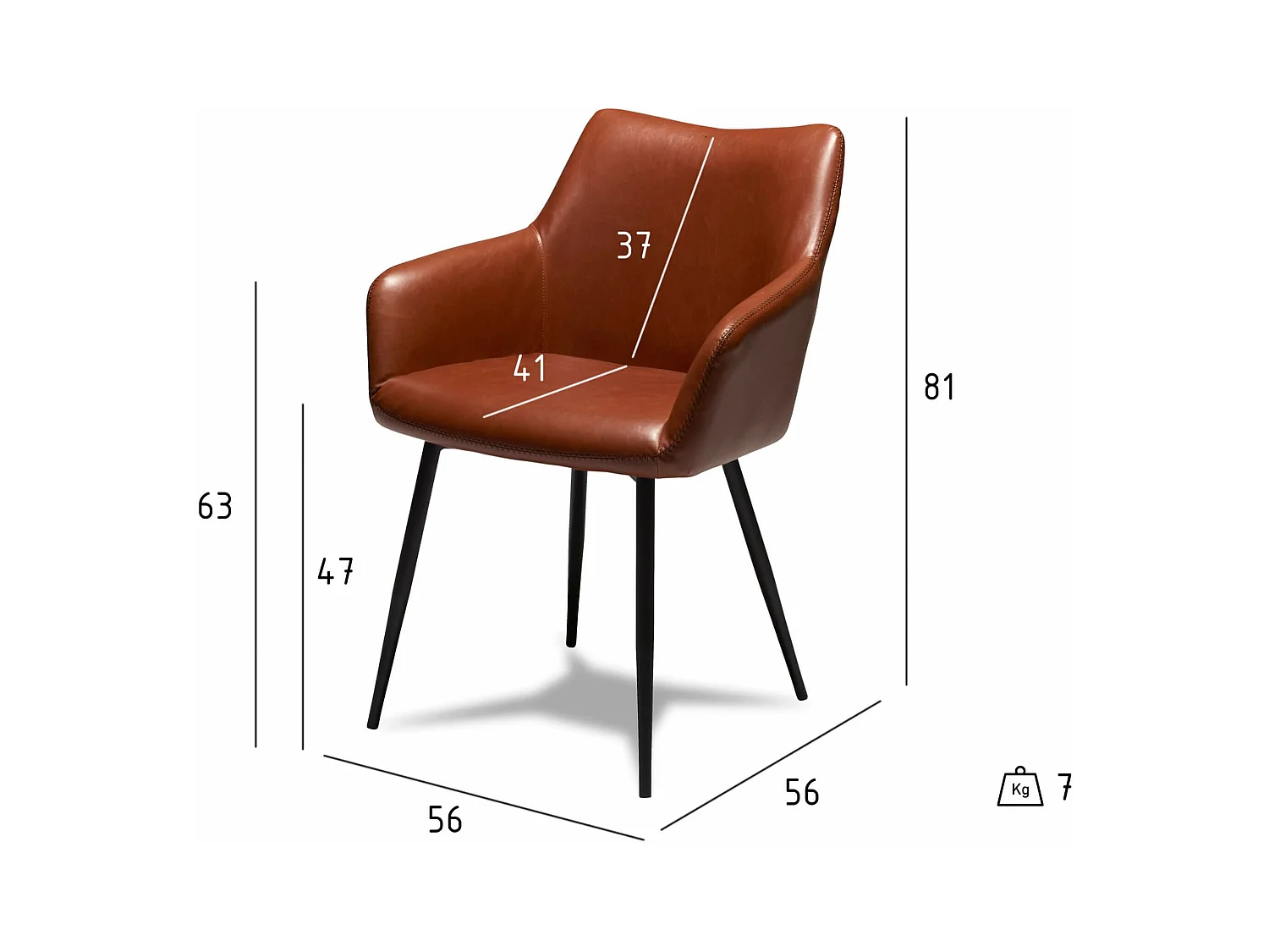 Juego de 2 sillas con brazos Maria - Piel sintética y metal - Marrón