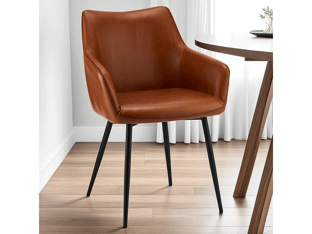 Lot de 2 chaises avec accoudoirs Maria - Simili et métal - Marron