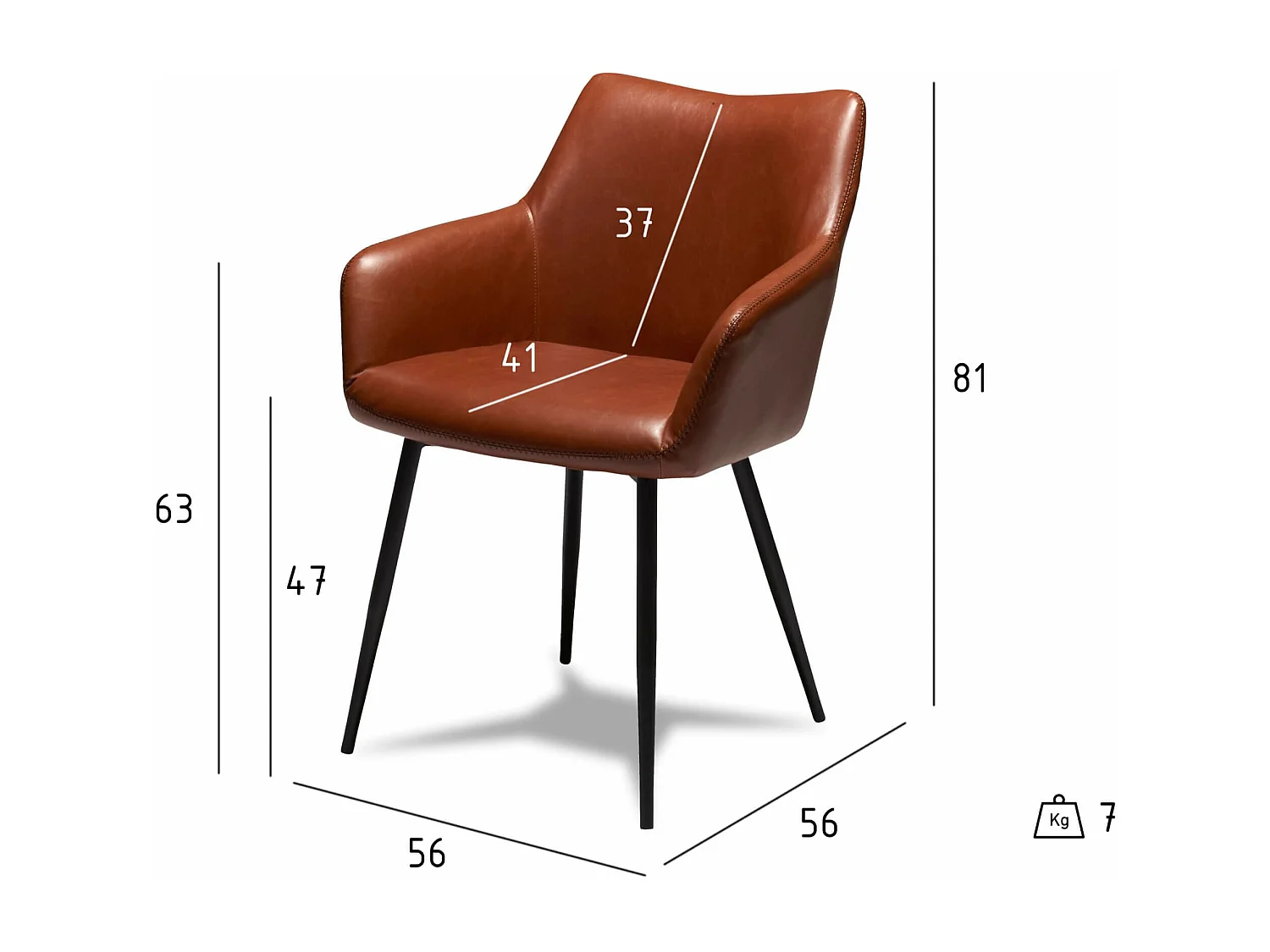 Lot de 2 chaises avec accoudoirs Maria - Simili et métal - Marron