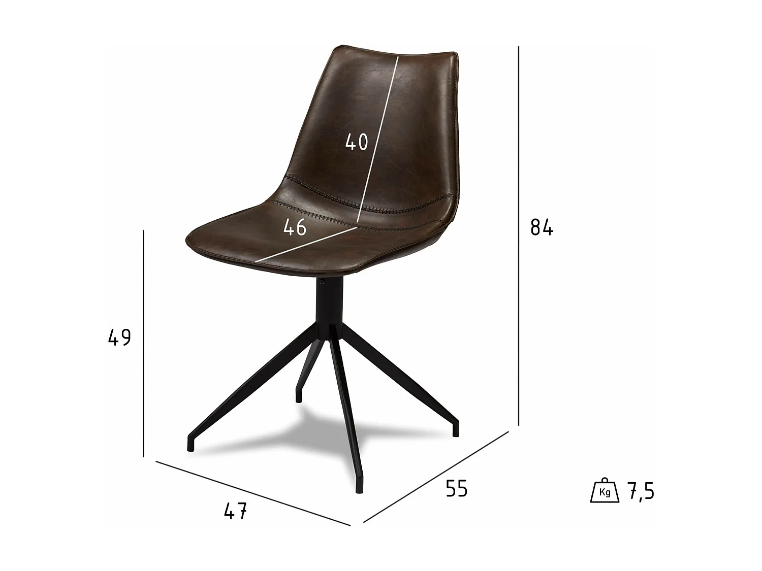 Lot de 2 chaises pivotantes Isabel - Simili et métal - Marron