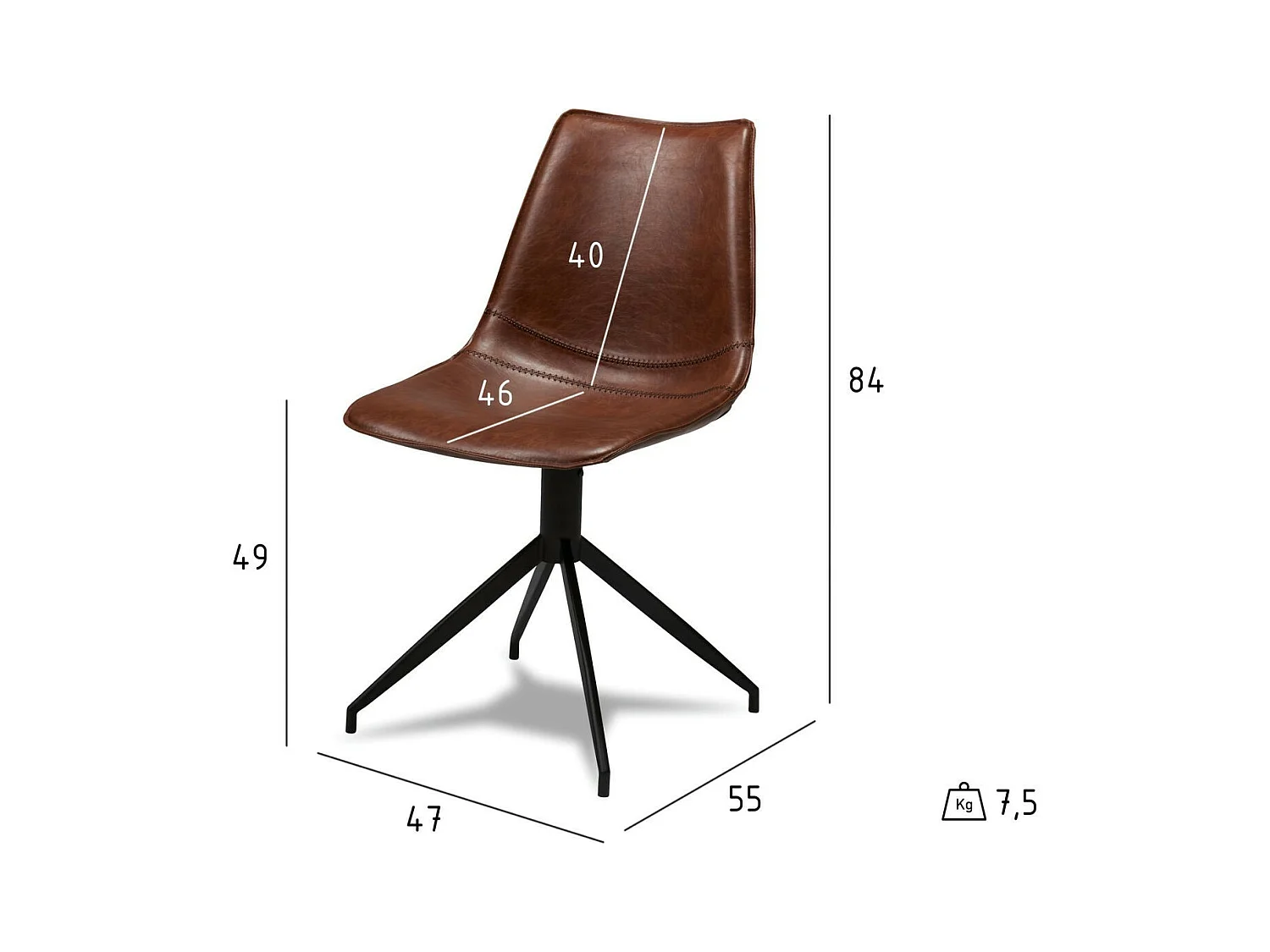 Ibbe Design Bruin Draaibare Eetkamerstoelen Isabel Set van 2 Keukenstoel met Metalen Poten, Keuken Woonkamer Slaapkamer 57x48x85 cm