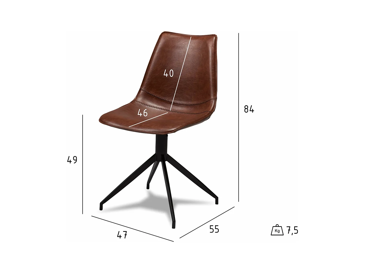 Ibbe Design Bruin Draaibare Eetkamerstoelen Isabel Set van 2 Keukenstoel met Metalen Poten, Keuken Woonkamer Slaapkamer 57x48x85 cm