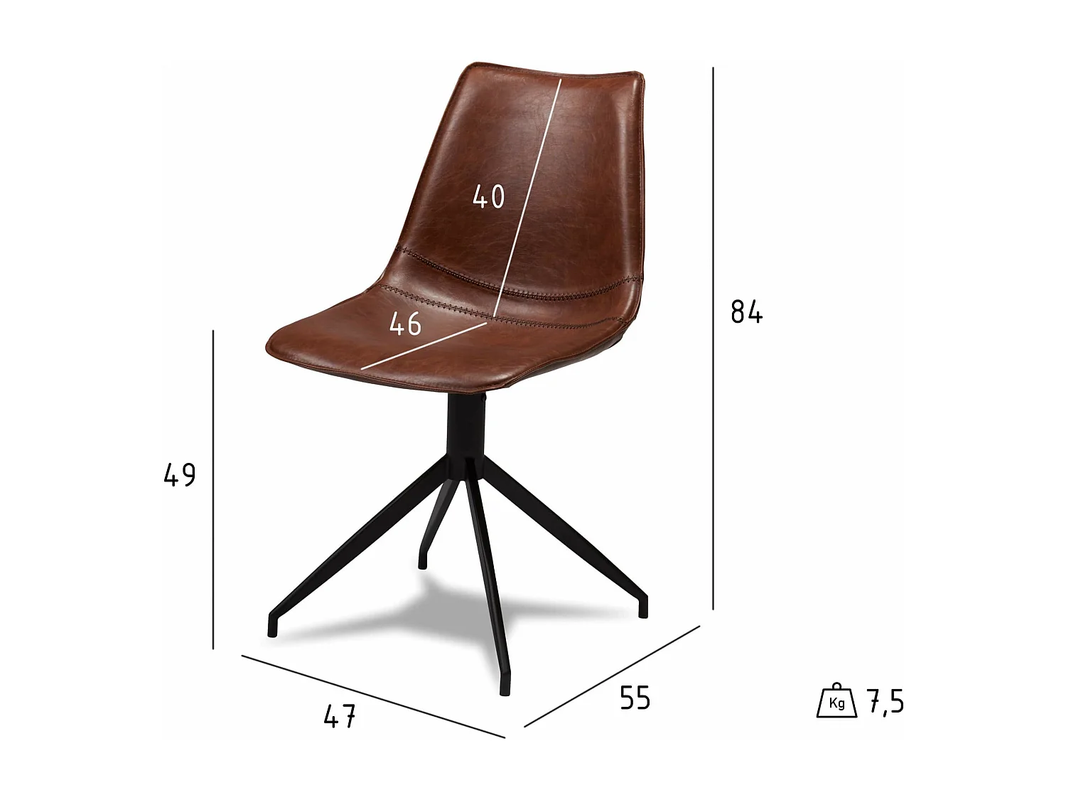 Juego de 2 sillas pivotantes Isabel - Piel sintética y metal - Marrón