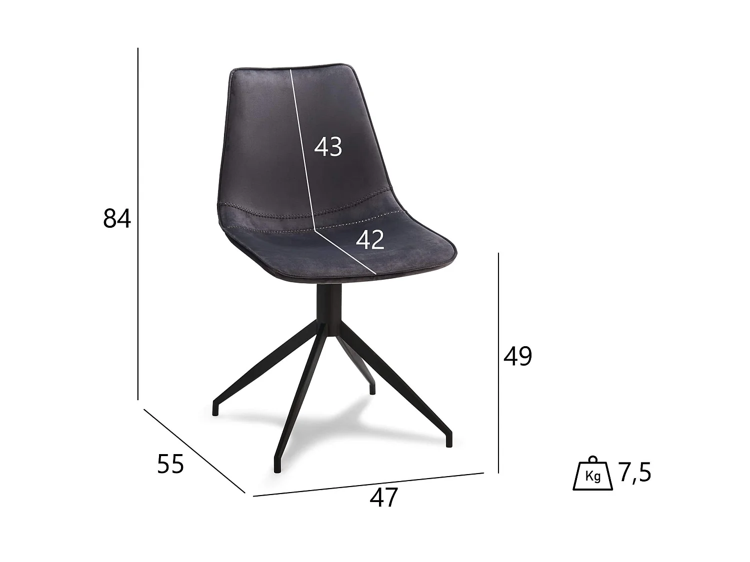 Lot de 2 Chaise de Salle à Manger Isabel Gris Velours