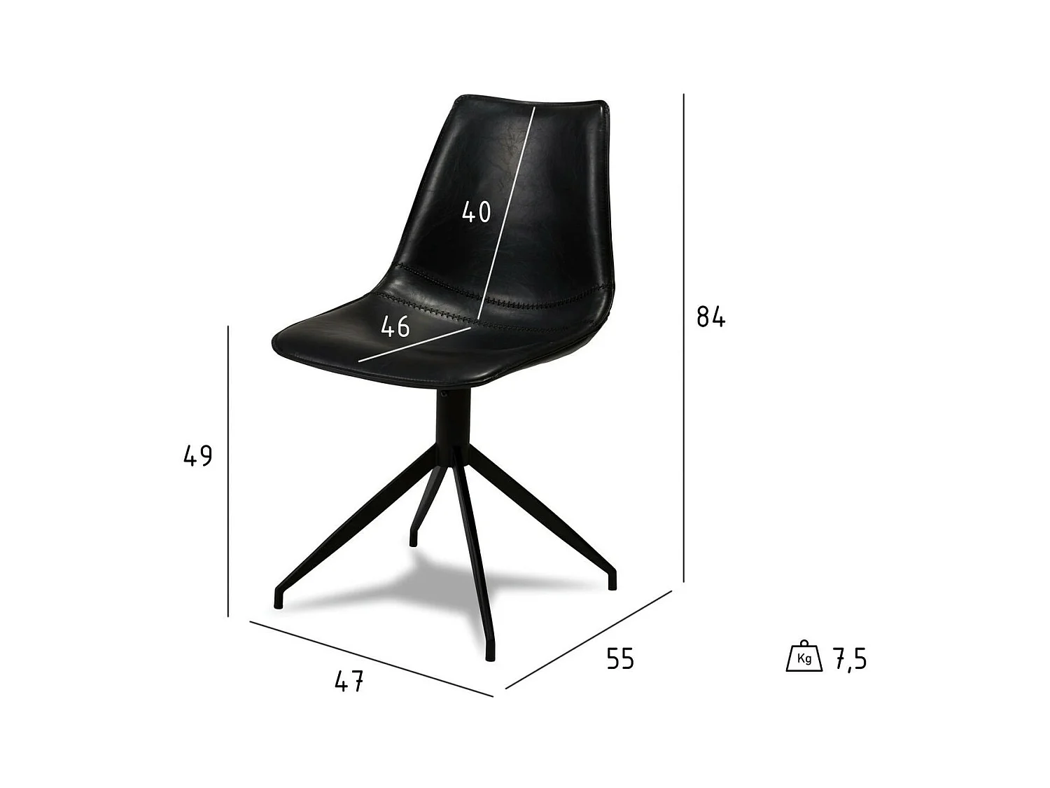 Ibbe Design Zwart Draaibare Eetkamerstoelen Isabel Set van 2 Keukenstoel met Metalen Poten, Keuken Woonkamer Slaapkamer 57x48x85 cm