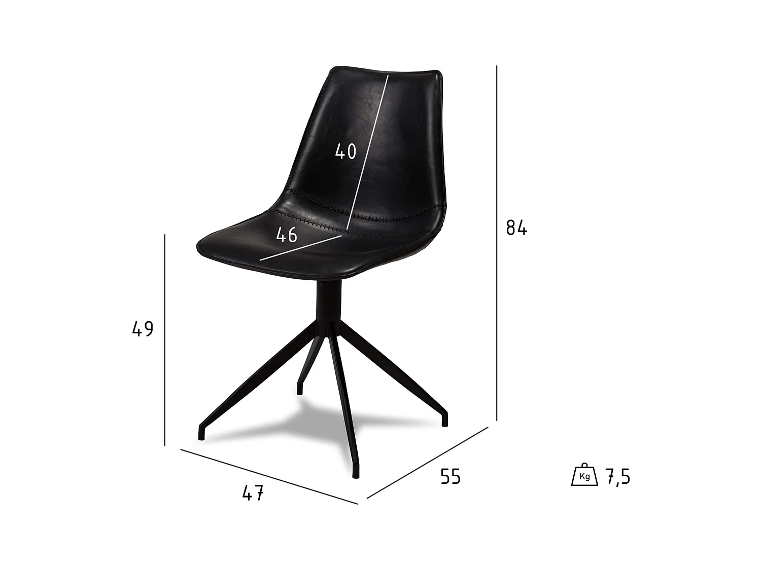 Ibbe Design Zwart Draaibare Eetkamerstoelen Isabel Set van 2 Keukenstoel met Metalen Poten, Keuken Woonkamer Slaapkamer 57x48x85 cm