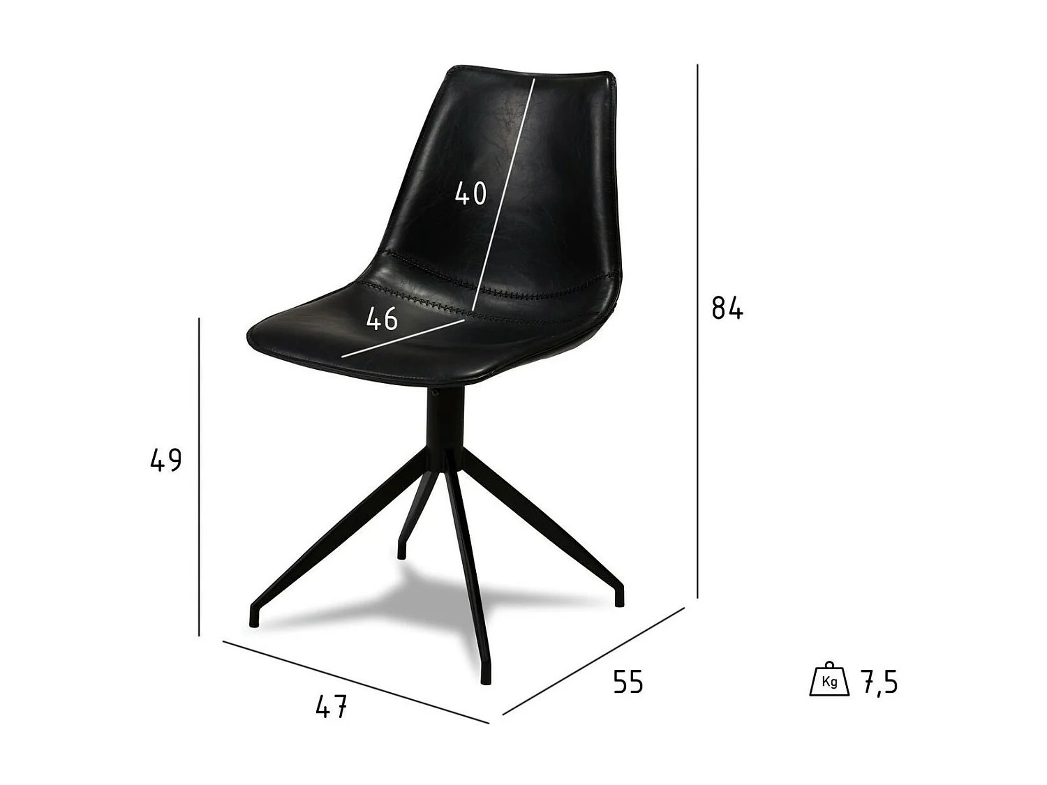 Lotto di 2 sedie girevole Isabel - Similpelle e Metallo - Nero