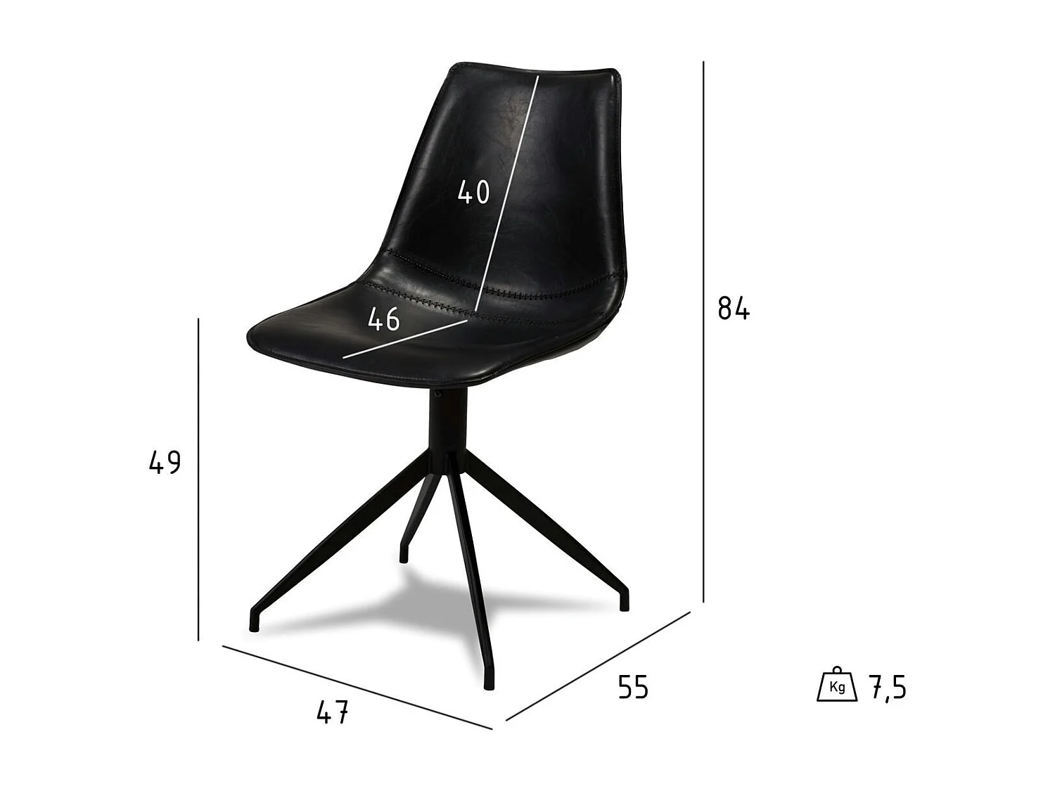 Lot de 2 chaises pivotant Isabel - Simili et métal - Noir