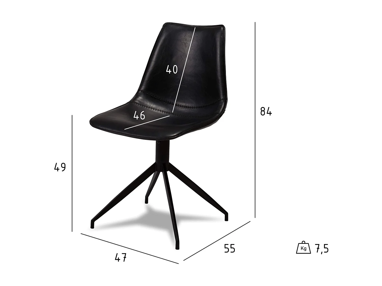 Lot de 2 chaises pivotant Isabel - Simili et métal - Noir