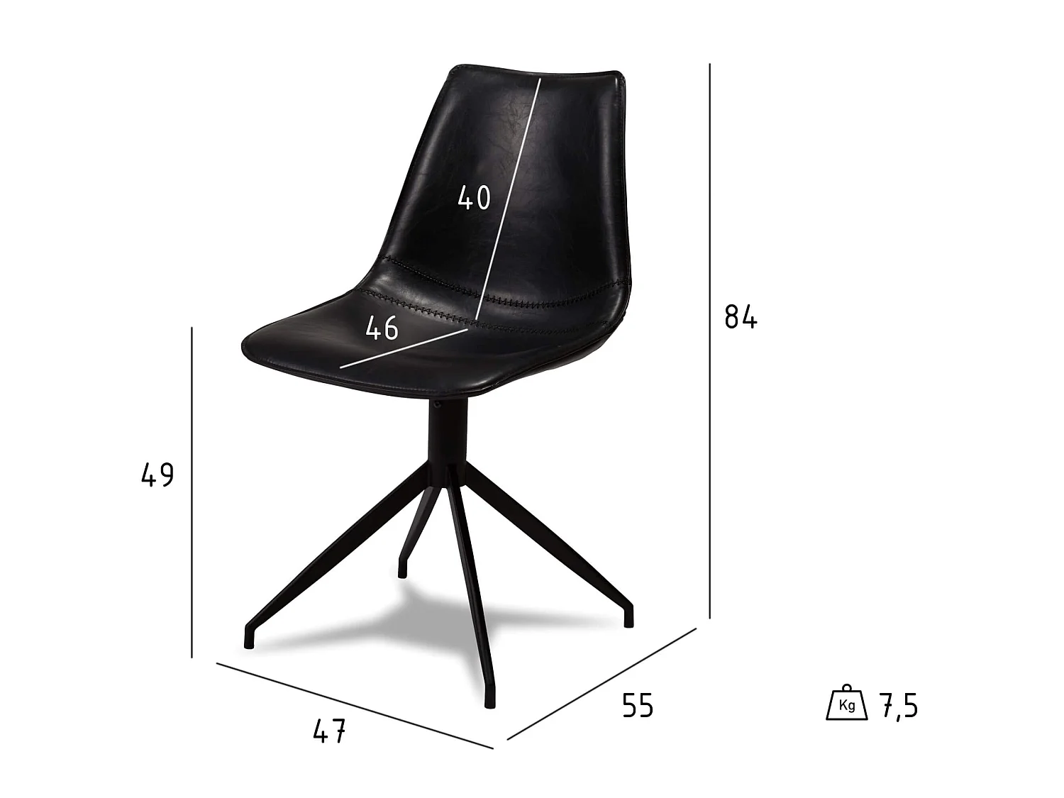 Lot de 2 chaises pivotant Isabel - Simili et métal - Noir