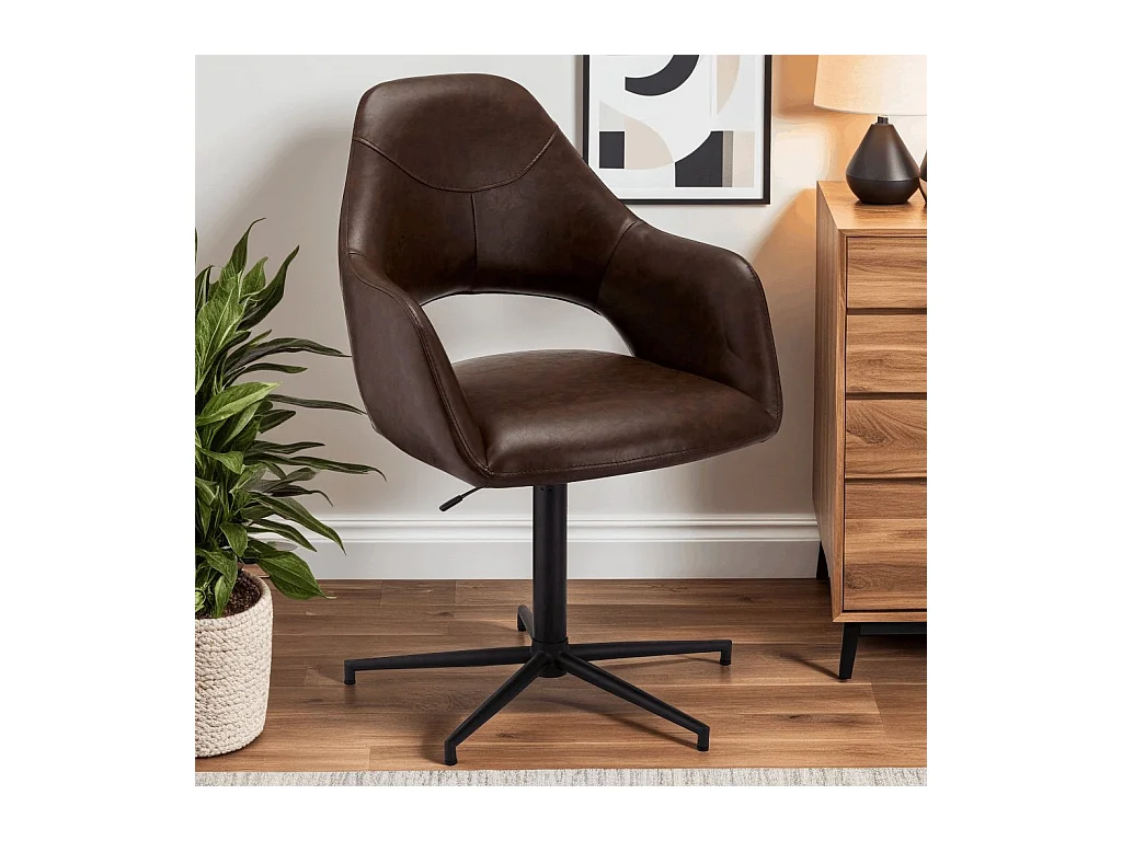Esszimmerstuhl Drehbar 2er Set Luna - Kunstleder & Metall - Braun