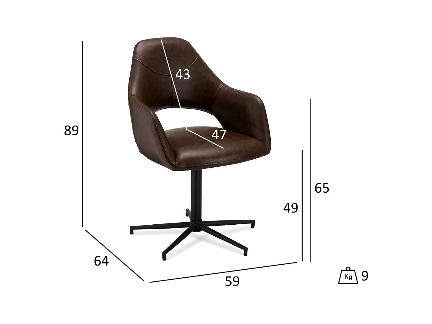 Esszimmerstuhl Drehbar 2er Set Luna - Kunstleder & Metall - Braun