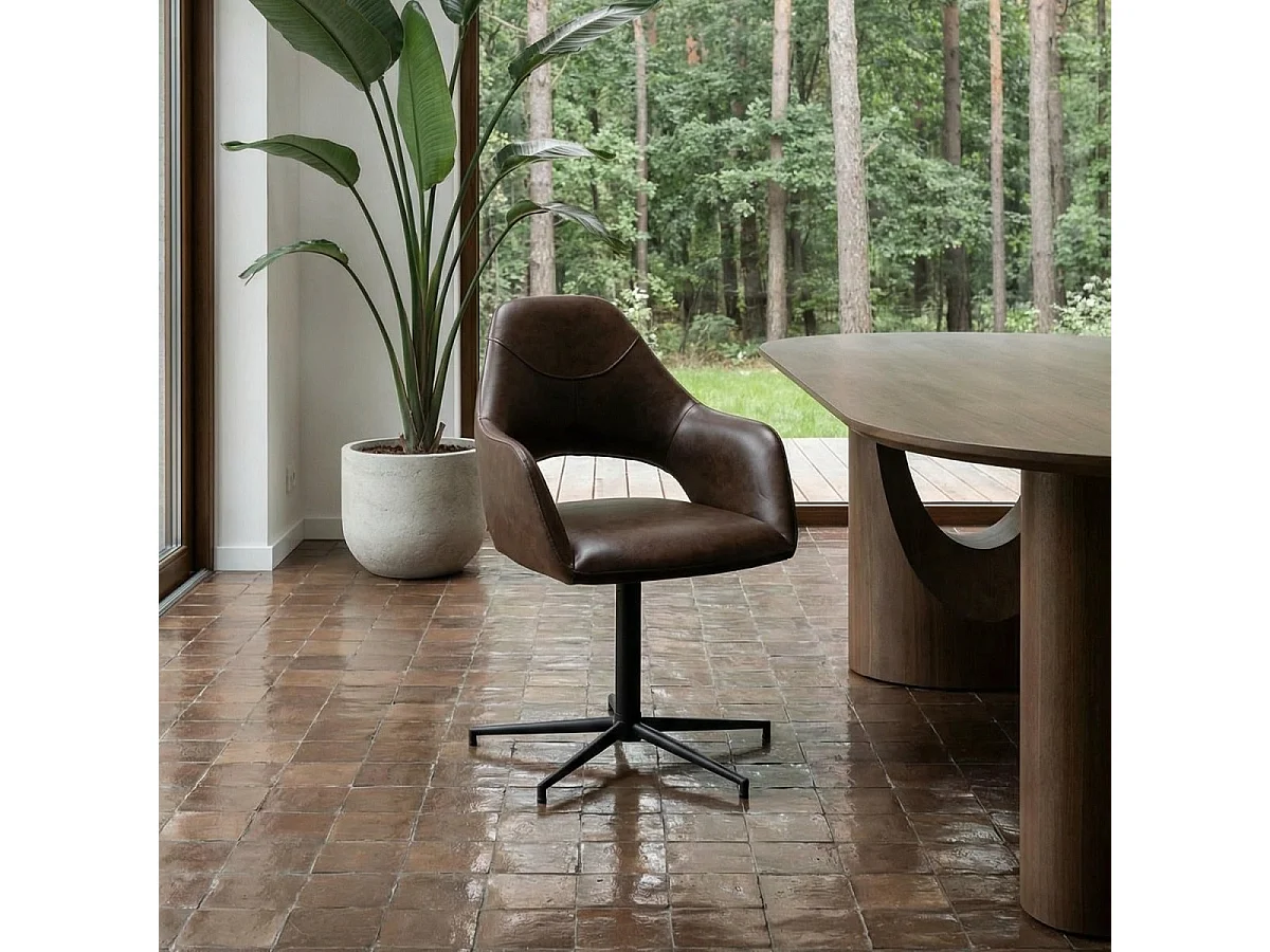 Lot de 2 chaises avec accoudoirs Luna - Simili et métal - Marron